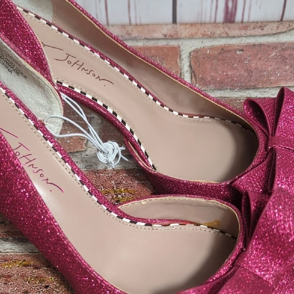 Betsey Johnson Pink Glitter Bow High Heels Party Birthday Coquette Girly 9 NWOT - Picture 13 of 15